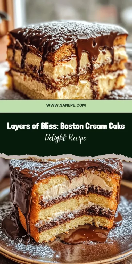 Experience the delightful layers of Boston Cream Cake Delight! This masterpiece combines fluffy vanilla cake, rich pastry cream, and velvety chocolate ganache to create a dessert that’s perfect for any occasion. Whether you're celebrating a birthday or just treating yourself, this cake offers impressive flavors and memories made in the kitchen. Dive into the sweet history and enjoy making your own version today! #BostonCreamCake #BakingJoy #DessertLovers #HomemadeGoodness #CakeRecipes