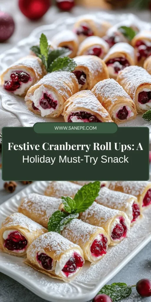 Add a pop of color to your holiday celebrations with these Festive Christmas Cranberry Roll Ups! These delightful snacks blend sweet and tart cranberries with creamy cheese and crunchy nuts, making them perfect for parties or cozy gatherings. Easy to make, they are sure to impress your guests and family alike. Get ready to share the joy of the season with this unique treat that brings flavors and festive cheer to every table! #CranberryRollUps #HolidayTreats #FestiveRecipes #ChristmasSnacks #EasyRecipes