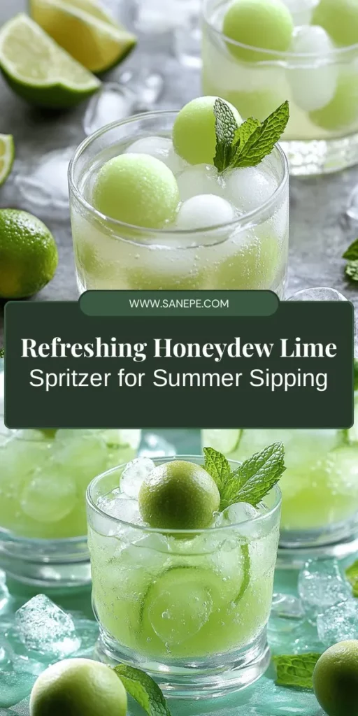 Beat the summer heat with a refreshing Honeydew Lime Spritzer! This invigorating drink combines the sweet taste of honeydew melon with zesty lime for a perfect thirst-quencher. Easy to make, this spritzer is not only delicious but also a beautiful centerpiece for parties. Customize it to your liking and elevate your gatherings with this hydrating beverage. Try it today! #HoneydewLimeSpritzer #SummerDrinks #RefreshingBeverages #HealthyRecipes #HomemadeDrinks