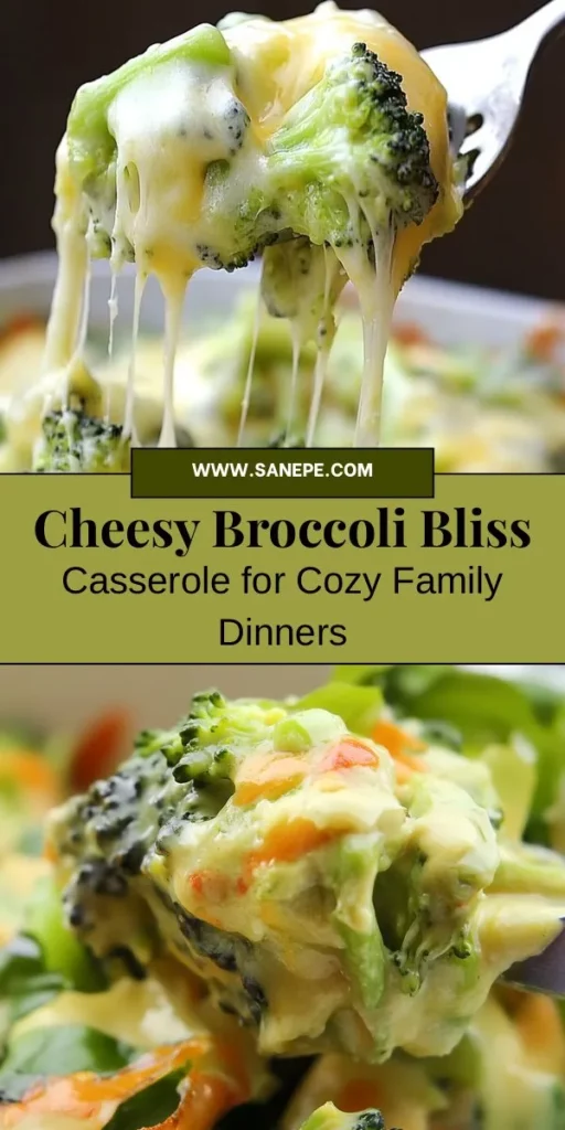 Looking for a deliciously cozy comfort food? Try this Cheesy Broccoli Bliss Casserole! Bursting with the goodness of fresh broccoli, sharp cheddar cheese, and elbow macaroni, it’s the perfect dish for family dinners and potlucks. With its rich, creamy texture and crunchy topping, everyone will be asking for seconds! Easy to make and adaptable for various diets. Get ready to enjoy a bowl of bliss! #CasseroleRecipe #ComfortFood #CheesyGoodness #HealthyEating #BroccoliLovers #FamilyDinner