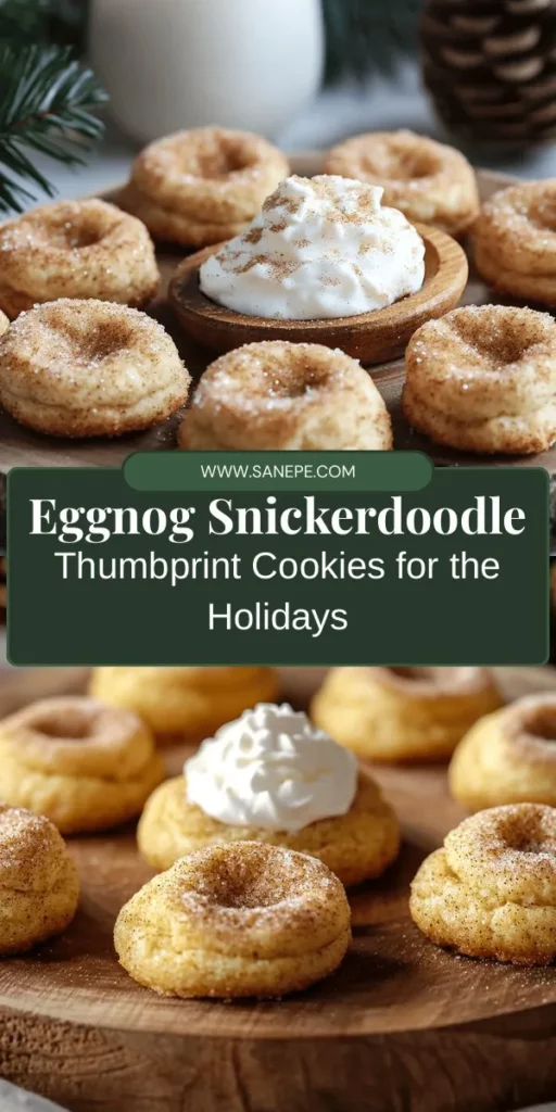 Indulge in the festive spirit with Eggnog Snickerdoodle Thumbprint Cookies! This delightful recipe combines the classic snickerdoodle's soft, chewy texture with the creamy essence of eggnog, creating a unique holiday treat. Perfect for cookie platters or thoughtful gifts, these cookies feature a delicious eggnog filling that adds extra cheer. Embrace the warmth of the season and make baking memorable! #EggnogCookies #HolidayBaking #Snickerdoodles #FestiveTreats #Cookies #BakingFun #ChristmasDesserts