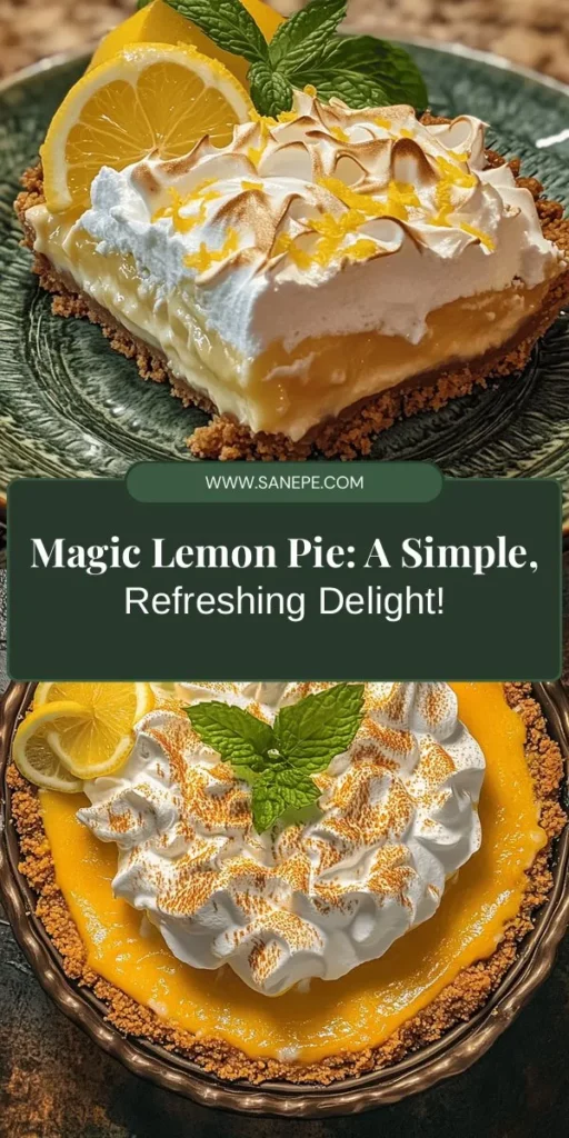 Looking for a refreshing dessert to impress your friends and family? Try this Magic Lemon Pie! With its perfect blend of sweet and tart flavors, this pie offers a light, airy texture that's easy to make. Using a pre-made graham cracker crust and fresh lemons, you can whip up a creamy filling without complicated baking techniques. Ideal for any occasion, this pie will be the star of your dessert table! #LemonPie #DessertRecipes #BakingMagic #CitrusLove #HomeBaking #SweetTreats