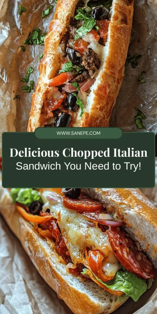 Discover the delicious Chopped Italian Sandwich, a perfect blend of Italian flavors all packed into one hearty sandwich! Made with crusty ciabatta or focaccia, savory salami, provolone cheese, roasted red peppers, crisp romaine, and tossed in a homemade dressing, this dish is perfect for lunch or gatherings. Elevate your meals with this easy, customizable recipe and bring a taste of Italy to your table! #ItalianSandwich #Foodie #EasyRecipes #MealPrep #SandwichLovers #Pasta #Yummy