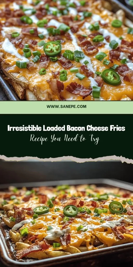 Craving a delicious snack? Try this Sizzling Loaded Bacon Cheese Fries recipe! Picture crispy fries topped with gooey cheddar, crispy bacon, and a drizzle of sour cream. Perfect for game nights or casual gatherings, this indulgent comfort food is easy to make and customize with your favorite toppings like jalapeños or green onions. Get ready for a flavor explosion in every bite! #BaconFries #ComfortFood #LoadedFries #SnackGoals #Yummy