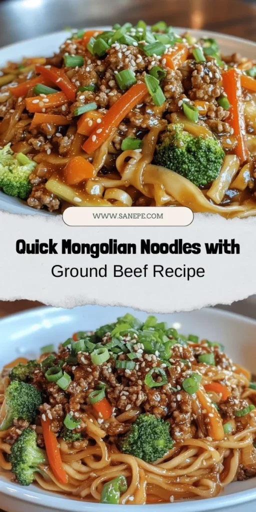 Discover the deliciousness of Mongolian Noodles with Ground Beef, a quick stir-fry that combines tender noodles, savory beef, and vibrant veggies for a heartwarming meal. Perfect for busy weeknights or impressing guests, this dish showcases the rich flavors of Mongolian cuisine with the ease of stir-frying. Dive into this unique blend of traditional and modern cooking for a delightful food experience that everyone will love! #MongolianNoodles #StirFry #ComfortFood #QuickRecipes #Foodie #DinnerIdeas