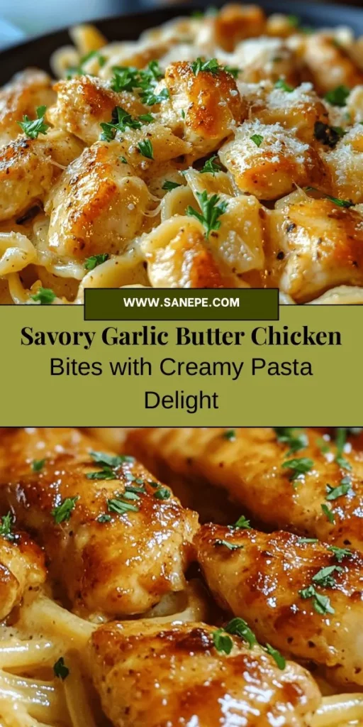 Indulge in the perfect weeknight meal with these Garlic Butter Chicken Bites paired with Creamy Parmesan Pasta! This easy and delicious dish features tender chicken sautéed in rich garlic butter, alongside creamy pasta that bursts with flavor. Ideal for impressing guests or cozy family dinners, this recipe is also versatile—experiment with gluten-free pasta or add seasonal veggies for a personalized touch. Get ready to savor every bite! #GarlicButterChicken #CreamyPasta #ComfortFood #DinnerInspiration #EasyRecipes #FoodieDelight