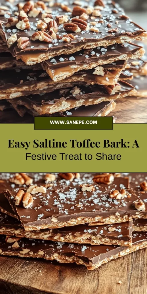 Discover the deliciousness of Saltine Toffee Bark Delight, a festive treat that perfectly blends crunchy Saltine crackers, buttery toffee, and smooth chocolate. This easy recipe transforms simple pantry staples into a crowd-pleaser perfect for holiday gatherings or cozy nights in. Try adding your favorite toppings for a personal twist! Dive into this sweet indulgence today! #SaltineToffee #HolidayBaking #DessertRecipe #SweetTreats #EasyRecipes #CookingAtHome