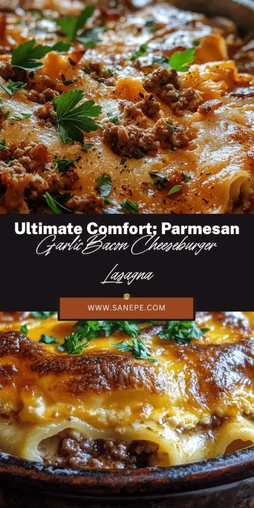 Discover the mouthwatering fusion of Italian and American flavors with Parmesan Garlic Bacon Cheeseburger Lasagna! This ultimate comfort food combines rich layers of ground beef, crispy bacon, and a blend of cheeses, bringing a classic dish to delicious new heights. Perfect for family dinners and gatherings, this recipe will impress your loved ones. Dive into the layered goodness and savor every bite! #Lasagna #ComfortFood #CheeseburgerFusion #Foodie #Yummy