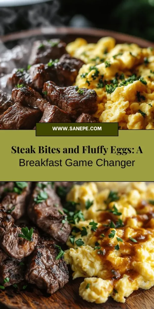 Elevate your breakfast game with Sizzling Steak Bites and Fluffy Eggs! This delicious combo combines juicy sirloin steak with airy scrambled eggs, offering a perfect balance of flavors and nutrition. Packed with protein to fuel your day, this dish is ideal for any morning routine. Discover tips for marinating and cooking to create the ultimate breakfast delight. Try it today and impress your taste buds! #BreakfastIdeas #SteakAndEggs #ProteinPacked #YummyRecipes #FoodieFavorites