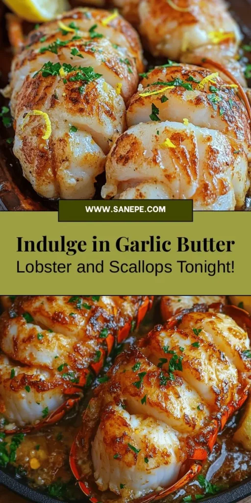 Treat yourself to a luxurious at-home seafood experience with garlic butter lobster tails and scallops. This delicious dish combines the rich flavors of lobster and sweet scallops, enhanced by aromatic garlic and lemon. Perfect for impressing guests or a cozy date night, this recipe is easy to master and sure to become a favorite. Dive into this culinary journey and savor the taste of the ocean! #SeafoodDelight #LobsterTail #Scallops #GourmetCooking #DateNightDishes #SeafoodRecipes