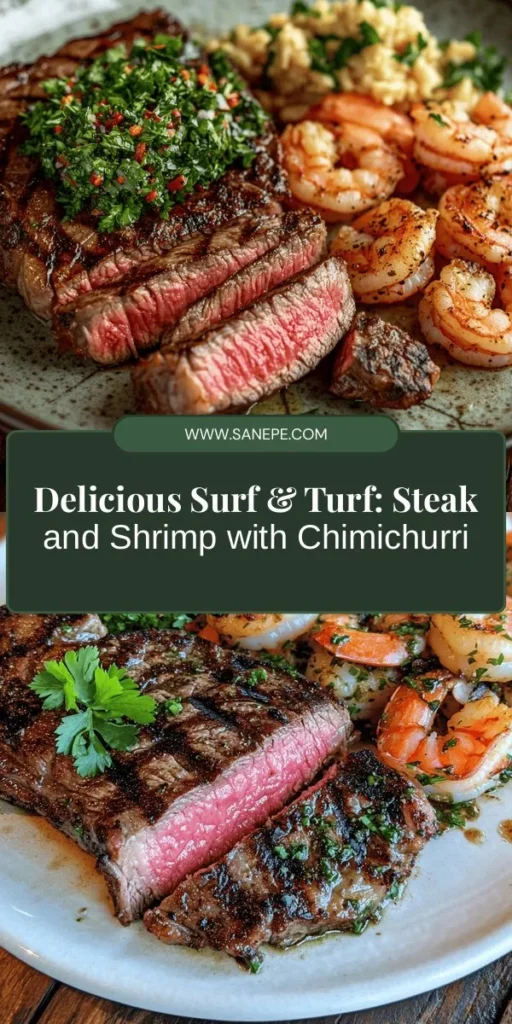 Discover the ultimate Surf & Turf Delight with our mouthwatering steak and shrimp recipe, topped with zesty chimichurri sauce. This luxurious dish combines juicy ribeye and succulent shrimp for an unforgettable meal that’s surprisingly easy to prepare. Perfect for impressing guests or enjoying a gourmet dinner at home. Elevate your next dining experience today! #SurfAndTurf #Chimichurri #SteakAndShrimp #DinnerParty #HealthyEating #GourmetCooking #HomeCookedMeals #Foodie