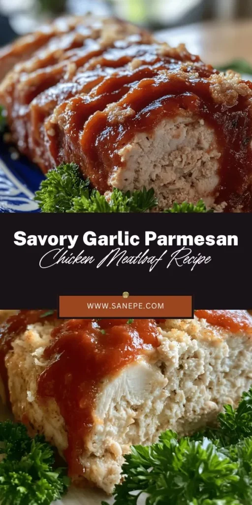 Savor the deliciousness of Garlic Parmesan Chicken Meatloaf, a healthier twist on a classic comfort food! Made with lean ground chicken and elevated with savory garlic and Parmesan, this dish is perfect for family dinners or special occasions. With simple ingredients and easy preparation, you can create a moist and flavorful meatloaf that will impress your guests. Pair it with mashed potatoes or roasted veggies for a complete meal. #ChickenMeatloaf #ComfortFood #HealthyRecipes #CookingAtHome #DinnerIdeas #GarlicParmesan