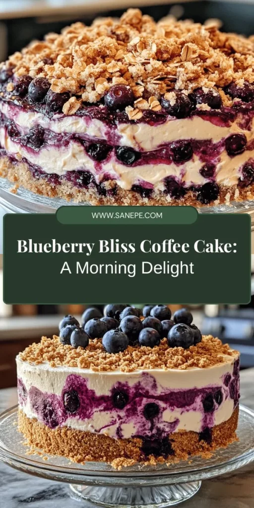 Start your day with a slice of Blueberry Bliss Cream Cheese Coffee Cake, a delightful treat that perfectly balances creamy richness and fruity freshness. Easy to make, it's a perfect companion for morning coffee, a tasty afternoon snack, or a cozy dessert. With a luscious cream cheese layer, fresh blueberries, and a crunchy crumble topping, this cake will impress at any gathering. Discover the joy of baking with this must-try recipe! #CoffeeCake #Baking #BlueberryDesserts #Homemade #ComfortFood #Dessert