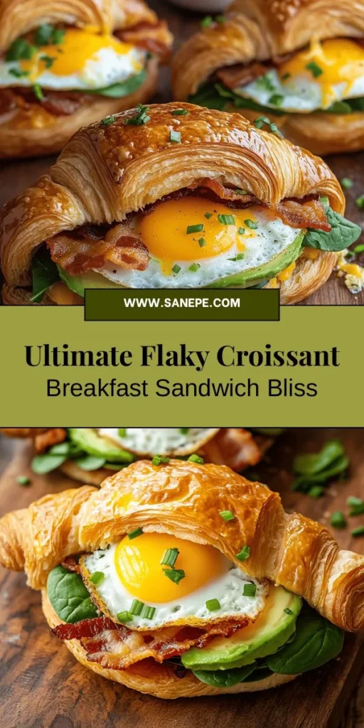 Elevate your morning routine with the Flaky Dreamy Croissant Breakfast Sandwich! This indulgent treat features a buttery, flaky croissant filled with fluffy scrambled eggs, melted cheese, crispy bacon (or turkey bacon), creamy avocado, and fresh spinach. It’s the perfect blend of textures and flavors that will satisfy your cravings and fuel your day. Prepare this delightful sandwich effortlessly and enjoy a delicious breakfast every day! #BreakfastSandwich #Croissant #MorningIndulgence #BrunchIdeas #ComfortFood