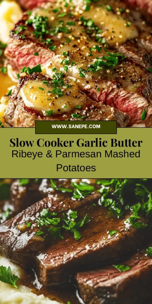 Indulge in the ultimate comfort meal with this Slow Cooker Garlic Butter Ribeye paired with creamy Parmesan mashed potatoes. Perfect for busy days, this hands-off recipe fills your home with mouthwatering aromas as the tender ribeye simmers in a savory garlic butter sauce. Partner it with rich, cheesy mashed potatoes for a memorable family dinner. Discover how to make this delicious dish today! #SlowCookerRecipes #Ribeye #ComfortFood #MealPrep #CookingAtHome #Foodie