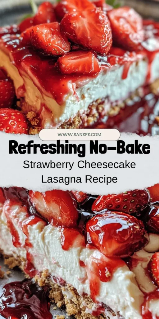 Looking for a delicious no-bake dessert to impress your guests this summer? Try this No-Bake Strawberry Cheesecake Lasagna! With layers of creamy cheesecake, fresh strawberries, and a buttery graham cracker crust, this treat is both easy to make and stunning to serve. Perfect for picnics or family gatherings, it’s light, refreshing, and requires no oven time! Your friends will be begging for the recipe! #NoBakeDessert #StrawberryCheesecake #SummerTreat #EasyRecipes #DessertLovers