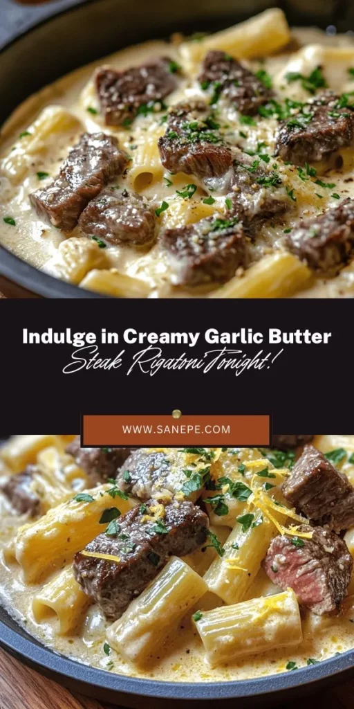 Indulge in the ultimate comfort food with this creamy garlic butter steak rigatoni recipe! Combining tender steak, velvety garlic butter sauce, and hearty rigatoni, this dish delivers rich flavors in every bite. Perfect for cozy dinners or special occasions, it's easy to prepare and sure to impress guests. Get ready to elevate your pasta game with this delectable delight! #PastaRecipes #SteakLovers #ComfortFood #DinnerIdeas #FoodieFaves #CookingAtHome