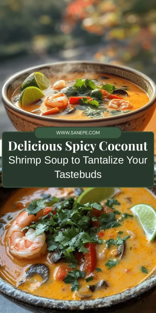 Discover the delicious journey of Spicy Coconut Shrimp Soup, where creamy coconut meets succulent shrimp for an unforgettable experience! This dish is packed with vibrant flavors and essential nutrients, making it a wholesome choice for any occasion. Whether you’re cooking for a cozy night in or hosting guests, this soup will impress everyone at the table. Easy to make and customizable, it's time to dive into this seafood delight! #SpicyCoconutShrimpSoup #SeafoodLovers #HealthyEating #CoconutMilk #EasyRecipes #CookingAtHome #SoutheastAsianCuisine