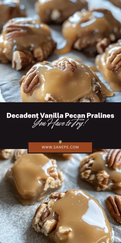 Indulge in the amazing flavors of Decadent Vanilla Pecan Pralines! This Southern delight blends buttery caramel with crunchy pecans for a truly irresistible treat. Perfect for festive gatherings or simple celebrations, these pralines capture the essence of homemade sweets. Join the candy-making adventure that fills your kitchen with delightful aromas while savoring the joy of crafting something special. Try the recipe and share the sweetness! #Pralines #Dessert #HomemadeSweets #SouthernCooking #CandyMaking #VanillaPecans