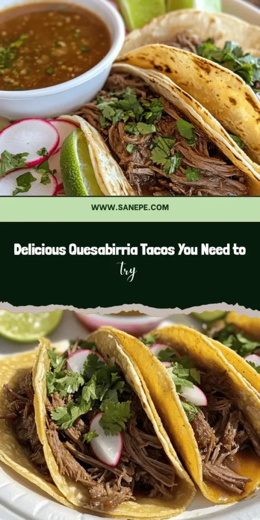 Discover the delicious world of quesabirria tacos with this flavorful recipe that combines tender, slow-cooked beef, crispy tortillas, and melty cheese. Perfect for any celebration or a cozy night in, these tacos are best enjoyed dipped in savory broth, enhancing every bite. Get ready to impress your friends and family with this culinary delight! #QuesabirriaTacos #MexicanFood #TacoHeaven #EasyRecipe #FoodieFavorites #TacoTuesday #HomeCooking #ComfortFood