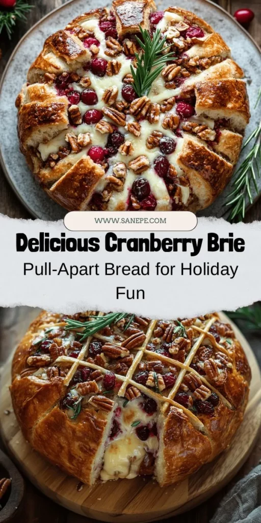 Get ready to impress your holiday guests with this Whimsical Cranberry Brie Pull-Apart Bread! This delightful dish combines rich, creamy Brie cheese with tart cranberries, all nestled in warm, fluffy sourdough. Perfect for festive gatherings or cozy nights, it’s a fun and interactive treat that encourages sharing. Enjoy this unique appetizer that’s sure to become a new favorite! #CranberryBrieBread #PullApartBread #HolidayRecipes #ComfortFood #AppetizerIdeas