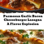 Dive into a flavor sensation with this Parmesan Garlic Bacon Cheeseburger Lasagna! This unique dish combines the comfort of classic lasagna with the savory delight of a cheeseburger, layering meaty goodness, crispy bacon, and a blend of creamy cheeses. Perfect for family dinners or gatherings, it promises to impress your guests and leave them asking for more. It's not only delicious but easy to prepare, making it suitable for both novice and experienced cooks. Get ready to elevate your comfort food game with this delightful recipe!