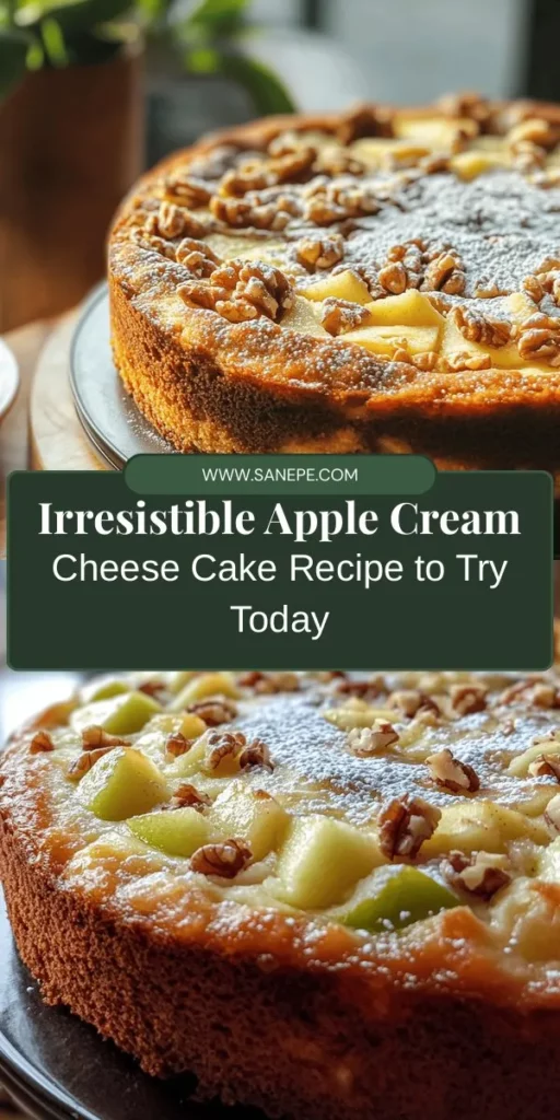 Indulge in the delightful flavors of Apple Cream Cheese Cake, a moist dessert that combines sweet apples and rich cream cheese for a flavor explosion! Perfect for family gatherings or a cozy night in, this cake is sure to impress. Packed with nutritional benefits and customizable to suit any palate, it's a treat everyone will love. Try it today and elevate your baking skills! #AppleCake #CreamCheeseDessert #Baking #DessertLovers #HomemadeGoodness