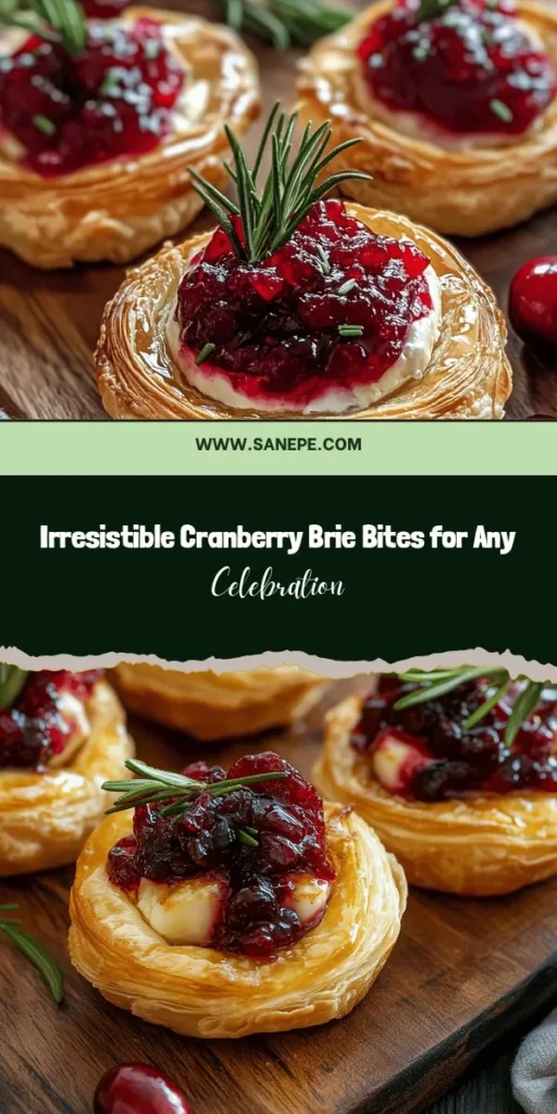 Impress your guests with these Easy Cranberry Brie Bites, the perfect appetizer for any occasion! Combining flaky puff pastry, creamy brie, and tart cranberry sauce, this simple yet elegant treat is a crowd-pleaser. Easy to assemble and versatile for any gathering, they look stunning and taste amazing. Elevate your next party with this delightful recipe! #CranberryBrieBites #Appetizers #Foodie #PartyFood #Entertaining #EasyRecipes #HolidayCooking