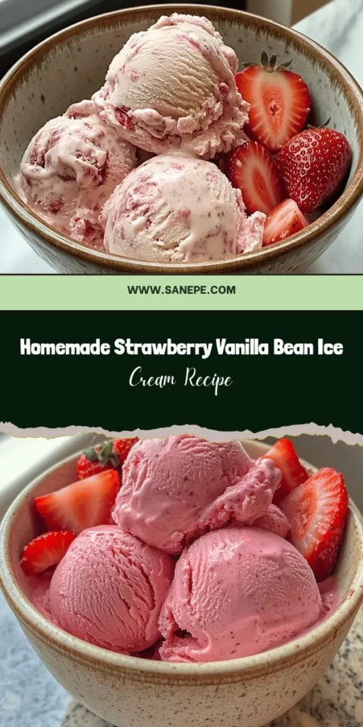 Delight in summer with homemade Strawberry Vanilla Bean Bliss Ice Cream! This scrumptious treat combines ripe, juicy strawberries and rich vanilla bean for a refreshing dessert that's perfect for any occasion. Made from scratch, you control the ingredients and flavors, ensuring a creamy, indulgent experience. Impress family and friends with this easy-to-make ice cream that’s sure to bring smiles. Enjoy every scoop! #IceCream #HomemadeTreats #SummerDessert #DeliciousDesserts