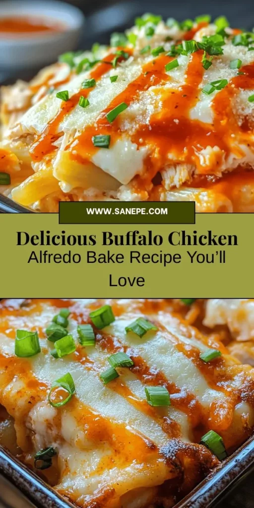 Indulge in the creamy, spicy goodness of Buffalo Chicken Alfredo Bake! This crowd-pleasing dish features rich Alfredo sauce, zesty buffalo sauce, tender rotisserie chicken, and penne pasta baked to perfection. Easy to prepare, it's perfect for family dinners or meal prep. With a cheesy, bubbly top and customizable spice levels, this recipe is a must-try for comfort food lovers! Bring bold flavors to your table tonight! #BuffaloChicken #AlfredoBake #ComfortFood #RecipeIdeas #EasyRecipes