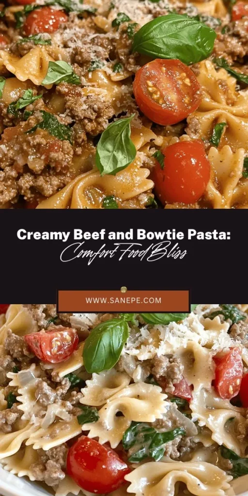 Savor the comfort of Creamy Beef and Bowtie Pasta Delight, a one-pan dish that blends rich flavors with wholesome ingredients. Perfect for busy weeknights, this creamy meal combines lean ground beef, colorful veggies, and bowtie pasta for a satisfying experience. It's easy to make and sure to please everyone at the table. Pair it with a salad or garlic bread for a complete meal! #ComfortFood #PastaRecipe #OnePanMeal #FamilyDinner #CreamyPasta #EasyRecipes #Foodie