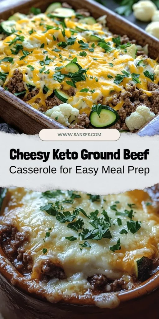 Discover the deliciousness of Cheesy Low-Carb Keto Ground Beef Casserole! This satisfying dish combines flavorful ground beef, creamy cheeses, and healthy low-carb veggies, making it perfect for meal prep or a cozy dinner. With its rich flavors and easy preparation, this casserole is a winner for anyone on a keto diet or simply wanting to enjoy a hearty meal without the guilt. Try it out and explore endless variations! #Keto #LowCarb #Casserole #HealthyEating #MealPrep #DinnerIdeas #ComfortFood