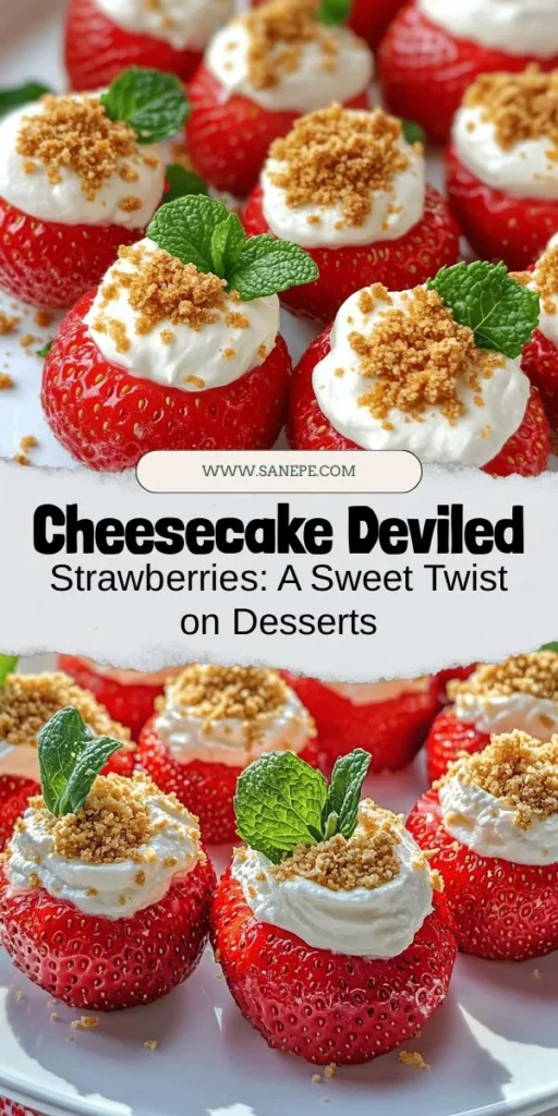 Discover the delicious world of Cheesecake Deviled Strawberries with this easy recipe! These delightful treats combine fresh strawberries with a rich cheesecake filling, making them a show-stopping dessert for any occasion. Perfectly sweet and creamy, they’re also a healthier choice thanks to the antioxidants in strawberries. Whether for a family gathering or a party, these strawberries are sure to impress. Try them today! #Cheesecake #DeviledStrawberries #DessertRecipes #HealthyTreats #CookingIdeas #SweetTooth