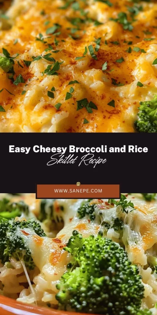 Indulge in the creamy deliciousness of Cheesy Broccoli and Rice Skillet, the ultimate comfort food! This easy one-pan meal features fresh broccoli, hearty rice, and rich cheese, making it the perfect choice for busy weeknights or cozy family dinners. Packed with nutrients and customizable to your taste, it's a delightful dish everyone will love. Try it today for a satisfying blend of flavors and textures! #ComfortFood #CheesyBroccoliRice #OnePanMeal #HealthyEating #QuickDinner