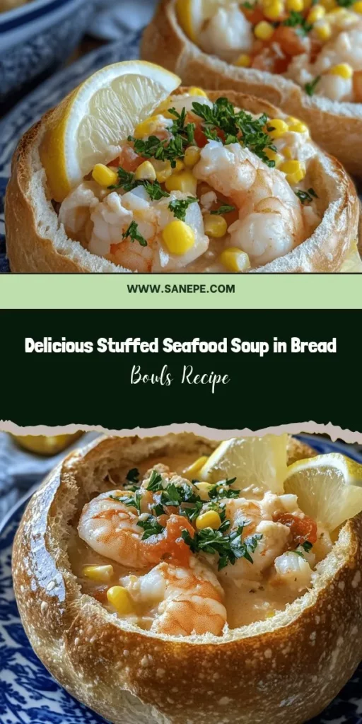 Indulge in a warm and comforting experience with this Stuffed Seafood Soup Bread Bowl recipe! Delight your taste buds with a creamy blend of shrimp, scallops, and crab served in a crusty artisan bread bowl. It’s the perfect dish for dinner parties or cozy family meals. The rich flavors and beautiful presentation are sure to impress! Dive into this culinary delight and savor every spoonful. #SeafoodSoup #BreadBowl #ComfortFood #RecipeShare #Foodie #CookingAtHome #CulinaryExperience