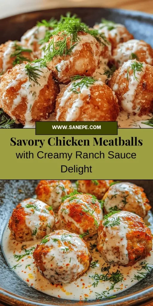 Discover the perfect crowd-pleaser with these savory chicken meatballs drenched in creamy ranch sauce! This dish combines tender chicken meatballs with a zesty homemade ranch that can be served as an appetizer, main course, or even in salads. Versatile and easy to customize, they are a delicious alternative to traditional meatballs. Perfect for family dinners or gatherings, your guests will be asking for seconds! #ChickenMeatballs #RanchSauce #DinnerInspo #HealthyEating