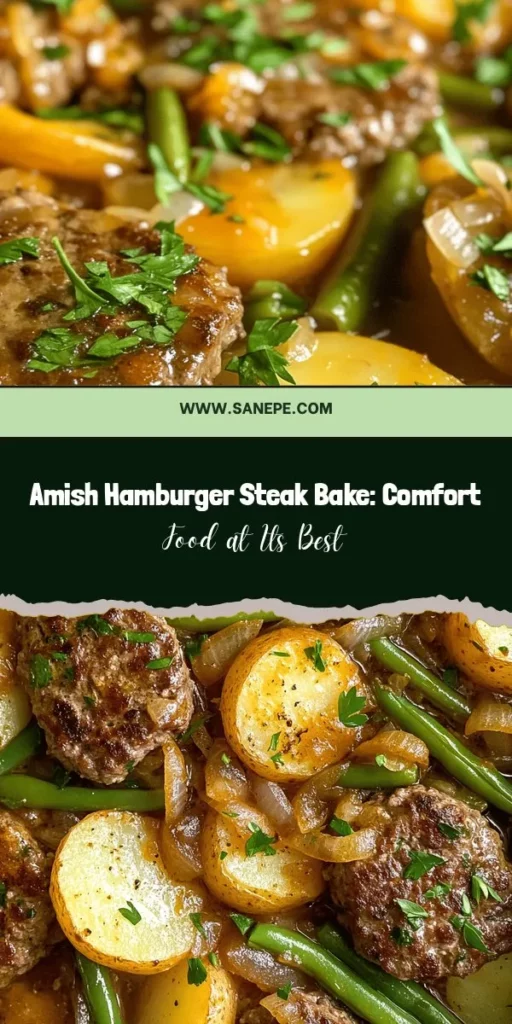 Discover the warmth of home with the Hearty Amish Hamburger Steak Bake, a delicious dish that’s perfect for family gatherings or cozy weeknight dinners. Layers of savory hamburger steaks, creamy potatoes, and vibrant green beans create a comforting meal that will satisfy even the heartiest appetites. Simple and packed with flavor, this recipe brings the essence of Amish cooking right to your table. #ComfortFood #AmishCooking #FamilyDinner #HeartyMeals #HomeCooking #RecipeOfTheDay