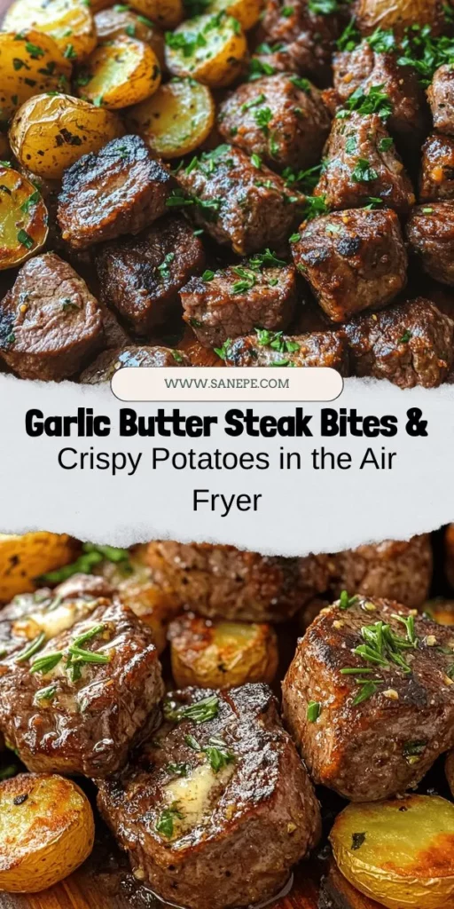 Discover the mouthwatering flavors of Air Fryer Garlic Butter Steak Bites and Potatoes! This easy recipe combines tender steak pieces infused with rich garlic butter, paired with crispy baby potatoes for a delightful meal. Perfect for busy weeknights or special occasions, it's a dish that both impresses and satisfies. Try it out and enjoy the perfect balance of flavors and textures in every bite! #AirFryerRecipes #SteakBites #GarlicButter #EasyDinner #ComfortFood #Recipes #Potatoes #Foodie