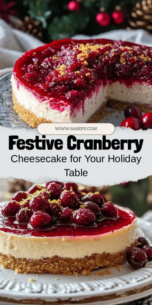 Indulge in the holiday spirit with this Festive Christmas Cranberry Cheesecake! This creamy, decadent cheesecake features a buttery Graham cracker crust topped with a tart cranberry sauce, creating a delightful balance of flavors. Perfect for Christmas parties or cozy family gatherings, this stunning dessert is sure to impress. Bring warmth and joy to your festive table! #ChristmasDesserts #CranberryCheesecake #HolidayBaking #FestiveTreats #CheesecakeLove #BakingJoy