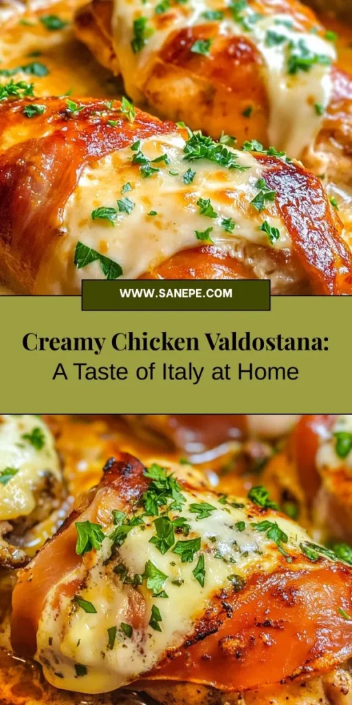 Discover the rich and creamy flavors of Chicken Valdostana, a classic Italian dish that combines tender chicken breasts, savory prosciutto, and luscious Fontina cheese in a delightful cream sauce. Perfect for weeknight dinners or special occasions, this recipe showcases the essence of Italian comfort food. Elevate your culinary skills with this indulgent meal that promises to impress. Try it with garlic mashed potatoes or a fresh salad for a complete dining experience! #ChickenValdostana #ItalianCuisine #ComfortFood #RecipeIdeas #FoodLovers #HomeCooking #DinnerInspo