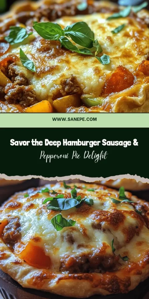 Indulge in a slice of comfort with this Deep Hamburger Sausage & Pepperoni Pie! This savory dish combines juicy ground beef, rich Italian sausage, and classic pepperoni, all enveloped in a delightful flaky crust. Perfect for family dinners or game day gatherings, this pie is sure to impress. Discover the easy preparation steps and ingredient tips to make this culinary masterpiece at home. #ComfortFood #DeepDishPie #DinnerIdeas #HomemadePizza #FoodieDelight