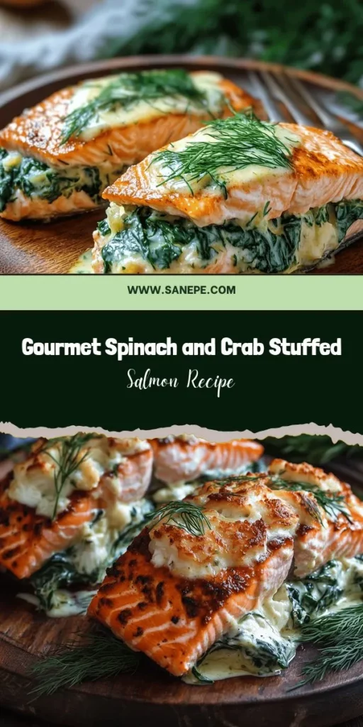 Elevate your dinner with this Spinach and Crab Stuffed Salmon topped with a zesty Lemon Cream Sauce. This gourmet dish combines succulent salmon fillets filled with a creamy mix of fresh spinach and crab meat, delivering both flavor and nutrition. Packed with omega-3s and essential vitamins, it's perfect for impressing guests or enjoying a luxurious meal at home. Try this recipe for a satisfying culinary experience! #StuffedSalmon #SeafoodLovers #HealthyEating #GourmetCooking #DinnerInspiration