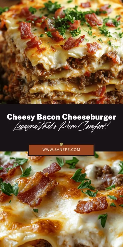 Savor the best of both worlds with this indulgent Parmesan Garlic Bacon Cheeseburger Lasagna! This mouthwatering dish combines layers of tender lasagna noodles, savory ground beef, crispy bacon, and rich cheeses, all infused with garlic and Parmesan. Perfect for family gatherings or simply to treat yourself, this recipe redefines comfort food with its blend of flavors. Try it and enjoy every delicious bite! #Lasagna #ComfortFood #Cheeseburger #Recipe #Foodie #CookingIdeas #BaconLovers