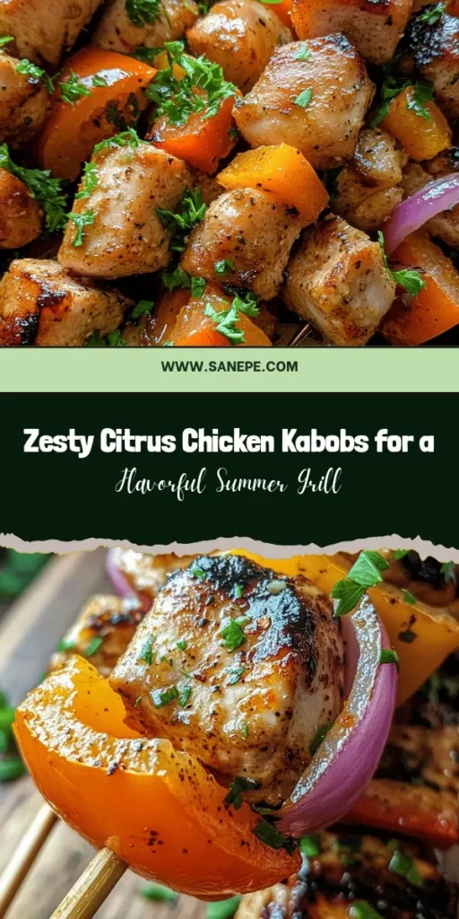 Looking for a delicious and healthy grilling option? Try these Zesty Citrus Chicken Kabobs! Marinated in fresh citrus juices, garlic, and spices, these kabobs combine lean chicken with vibrant vegetables, making them perfect for summer gatherings. Packed with flavor and nutrients, they’re a hit with the whole family. Get inspired and elevate your BBQ game with this easy recipe! #ChickenKabobs #GrillingRecipes #HealthyEating #SummerFood #BBQLove #CitrusFlavors