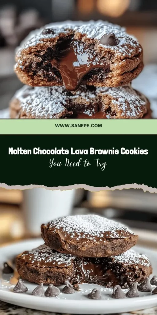 Indulge in the ultimate dessert experience with these Chocolate Lava Brownie Cookies! Combining the rich, chewy texture of a brownie with a warm, molten chocolate center, every bite is pure bliss for chocolate lovers. Perfect for any occasion, these cookies will make your celebrations memorable or simply treat yourself after a long day. Get ready to impress your family and friends with this easy-to-follow recipe! #ChocolateLavaCookies #BakingAddiction #DessertLovers #CookieRecipe #ChocolateHeaven