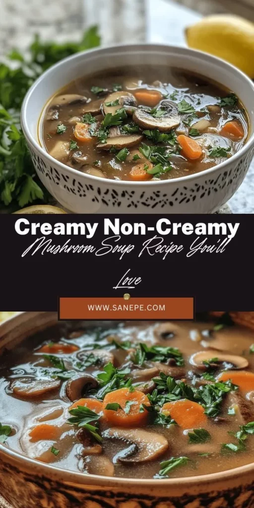 Looking for a delicious and nutritious soup that's creamy yet light? Try this savory mushroom soup without cream! This easy recipe showcases the rich flavors of fresh mushrooms and vegetables while being lower in calories. It's perfect for vegan and vegetarian diets. With simple ingredients and step-by-step instructions, you'll enjoy a comforting bowl that's both satisfying and healthy. Perfect paired with crusty bread! #MushroomSoup #HealthyEating #VeganRecipe #SoupLover #NutritiousFood #EasyRecipes