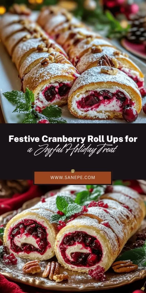 Get ready to impress your holiday guests with these festive Christmas Cranberry Roll Ups! These vibrant treats combine tangy cranberries with creamy cheese, wrapped in soft tortillas for a delicious twist on traditional flavors. Perfect as appetizers or snacks, they are visually stunning and adaptable to various dietary preferences. Make your holiday gatherings memorable with this easy recipe that everyone will love. #ChristmasTreats #HolidayRecipes #CranberryRollUps #FestiveEats #EasyRecipes