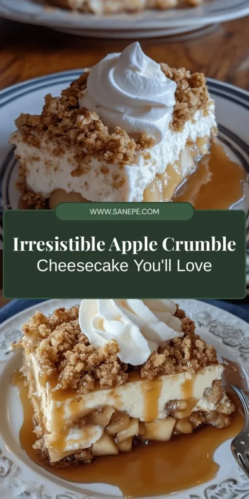 Satisfy your sweet tooth with this Heavenly Apple Crumble Cheesecake recipe! Combining creamy cheesecake with tender apples and a buttery crumble topping, this dessert is perfect for fall gatherings or cozy nights in. It's not only delicious but also versatile to suit various tastes. Impress family and friends with this stunning treat that captures the essence of autumn in every bite. #AppleCrumble #Cheesecake #FallDesserts #Baking #DessertRecipes #ComfortFood #SweetTooth