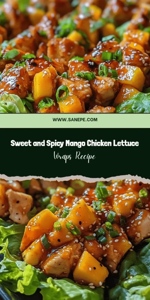 Discover the perfect blend of sweet and spicy with these Mango Chicken Lettuce Wraps! This vibrant dish features succulent chicken, ripe mango, and fresh veggies wrapped in crisp lettuce, offering a light, low-carb, gluten-free alternative to traditional wraps. Ideal for meal prep or entertaining, these wraps are not only delicious but packed with nutrients. Dive into a culinary experience that combines flavor and health! #LettuceWraps #HealthyEating #MangoChicken #LowCarb #RecipeIdeas