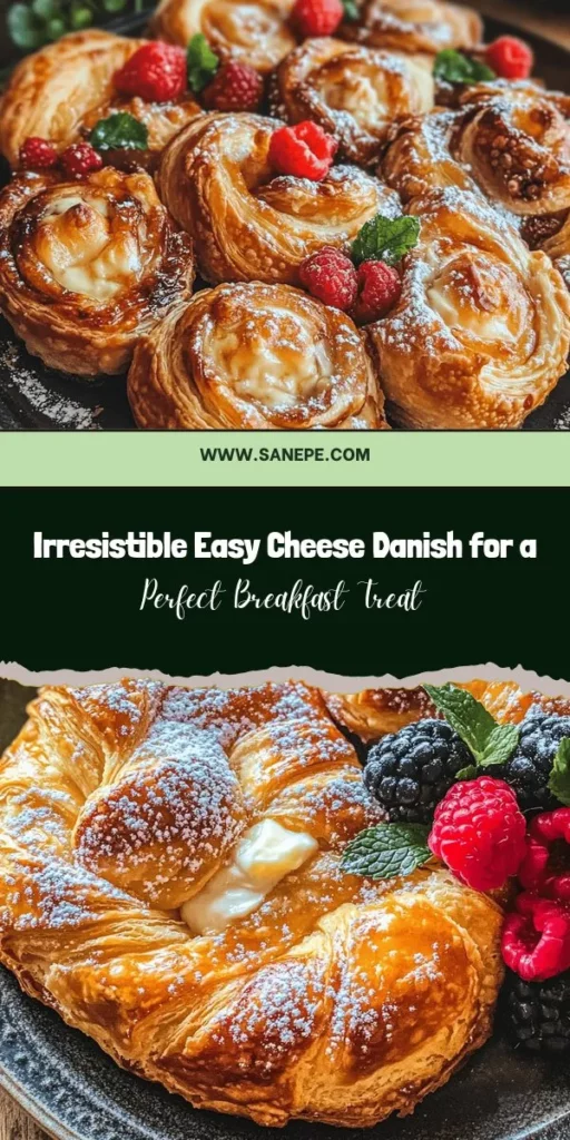 Start your day off right with this Easy Breakfast Cheese Danish recipe! With its flaky puff pastry and creamy cream cheese filling, this pastry is a delightful treat for any occasion. Perfect for brunches, special gatherings, or a simple indulgent breakfast, you can easily customize the filling with fruits or chocolate. Follow our simple steps and enjoy a gourmet creation that’s sure to impress! #CheeseDanish #BreakfastIdeas #Baking #PastryLove #HomemadeTreats #BrunchRecipes #PuffPastry #Yummy